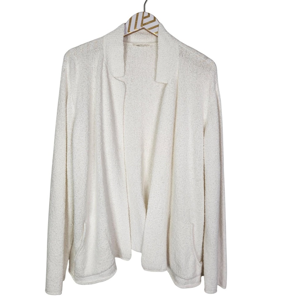 EILEEN FISHER‎ Sweater Womens Large White Organic Cotton Open Front Cardigan